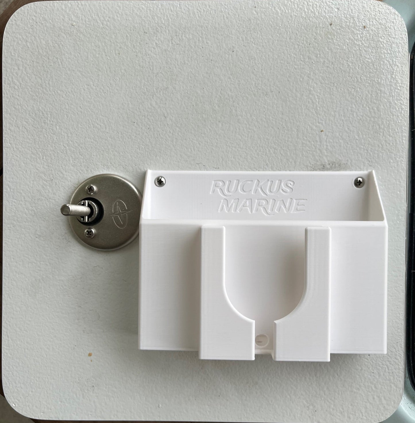 Ruckus Marine Console Caddy for Skiff installed on backside of center console door