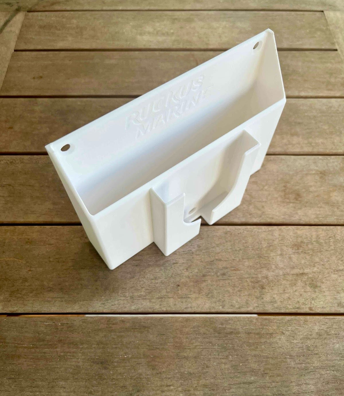 Idea for storage on a skiff - Ruckus Marine Console Caddy shown in white