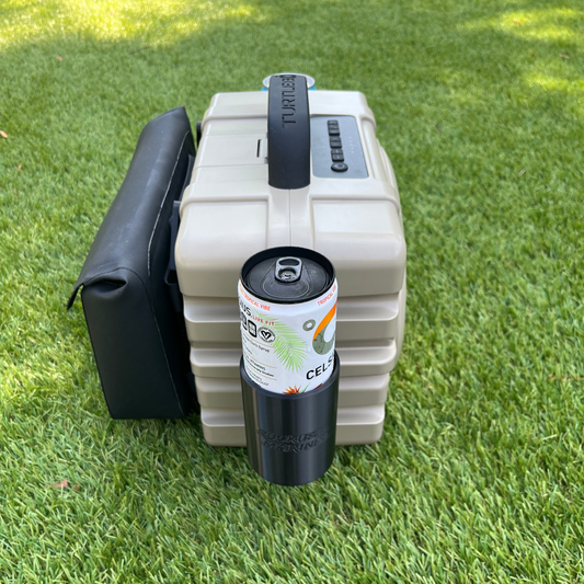 Celcius energy drink in the Ruckus Marine Slim Can Holder for Turtlebox speakers.