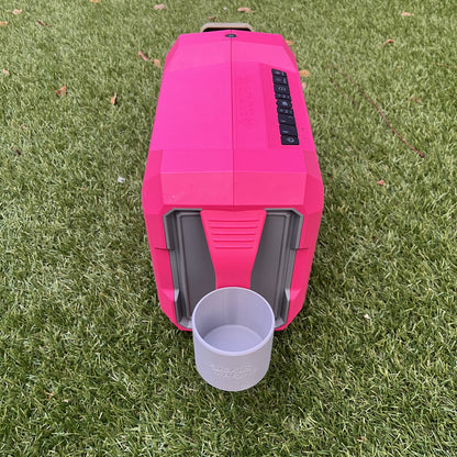 ECOXGEAR Defender speaker shown with a 12oz can holder attachment from Ruckus Marine