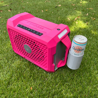 Slim can holder attachment for ECOXGEAR Defender speakers from Ruckus Marine, shown in gray