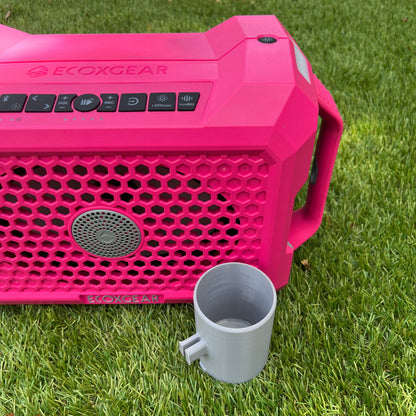 Slim can holder for ECOXGEAR Defender speaker, showing clip mechanism on backside of product