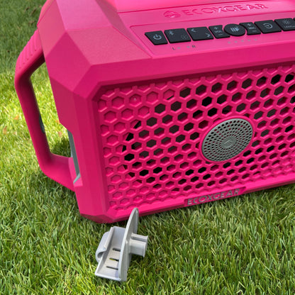 Zyn and dip can holder for ECOXGEAR Defender Speaker, showing clip mechanism on backside of product