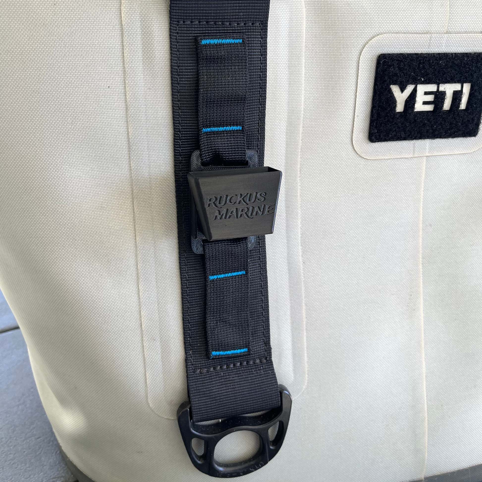 Ruckus Marine Pliers Holder for Yeti coolers, shown empty without pliers installed