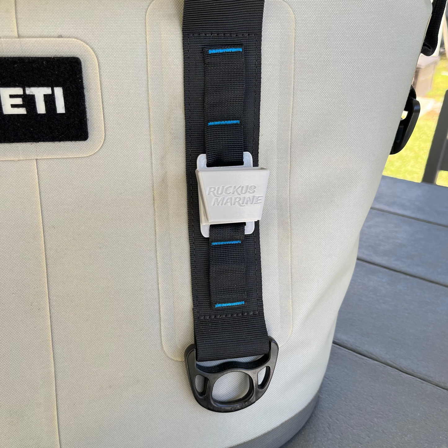 Gray Ruckus Marine Pliers Holder for Yeti cooler, empty without pliers inside