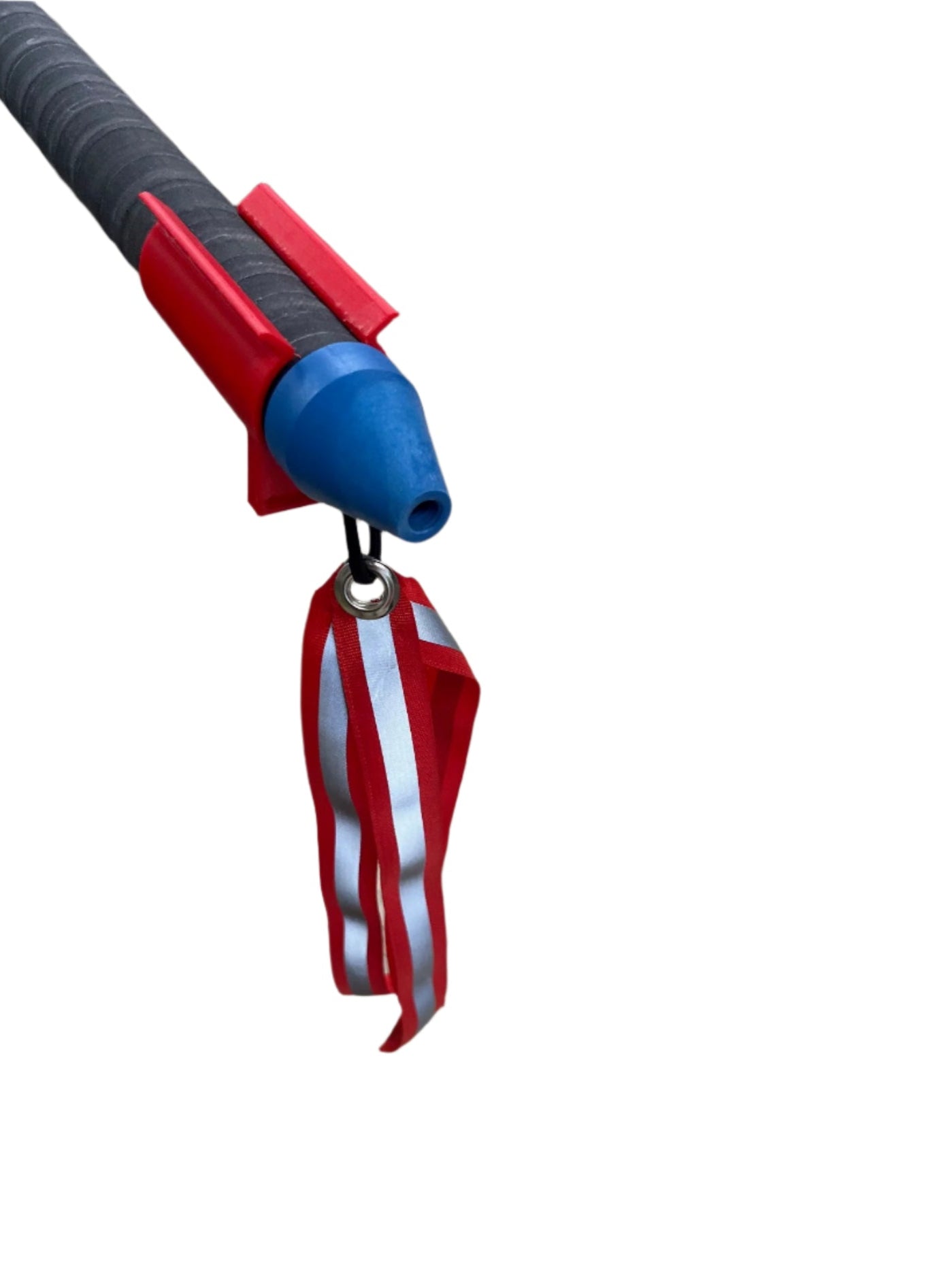 Closeup of Ruckus Marine push pole safety flag on a Marquesa Marine push pole