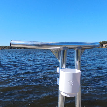 Clip-on cup holder with dual spring clips for sissy bar on flats boat