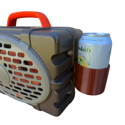 Ruckus Marine 12oz Can Holder for the Turtlebox Original Gen 3 speaker shown in brown holding a 12oz can of soda
