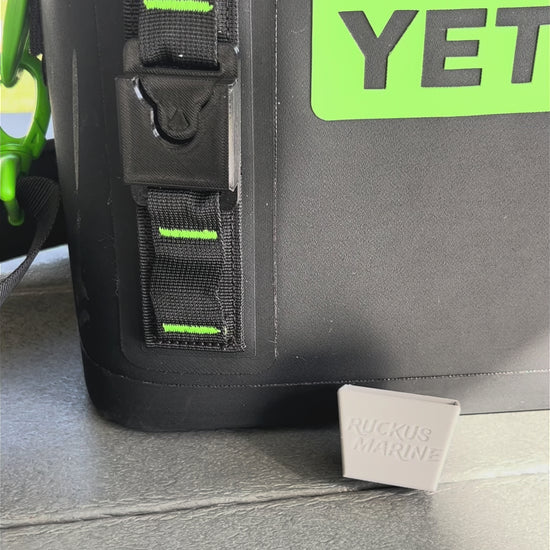 Ruckus Marine Pliers Holder being installed on Yeti Hopper soft cooler