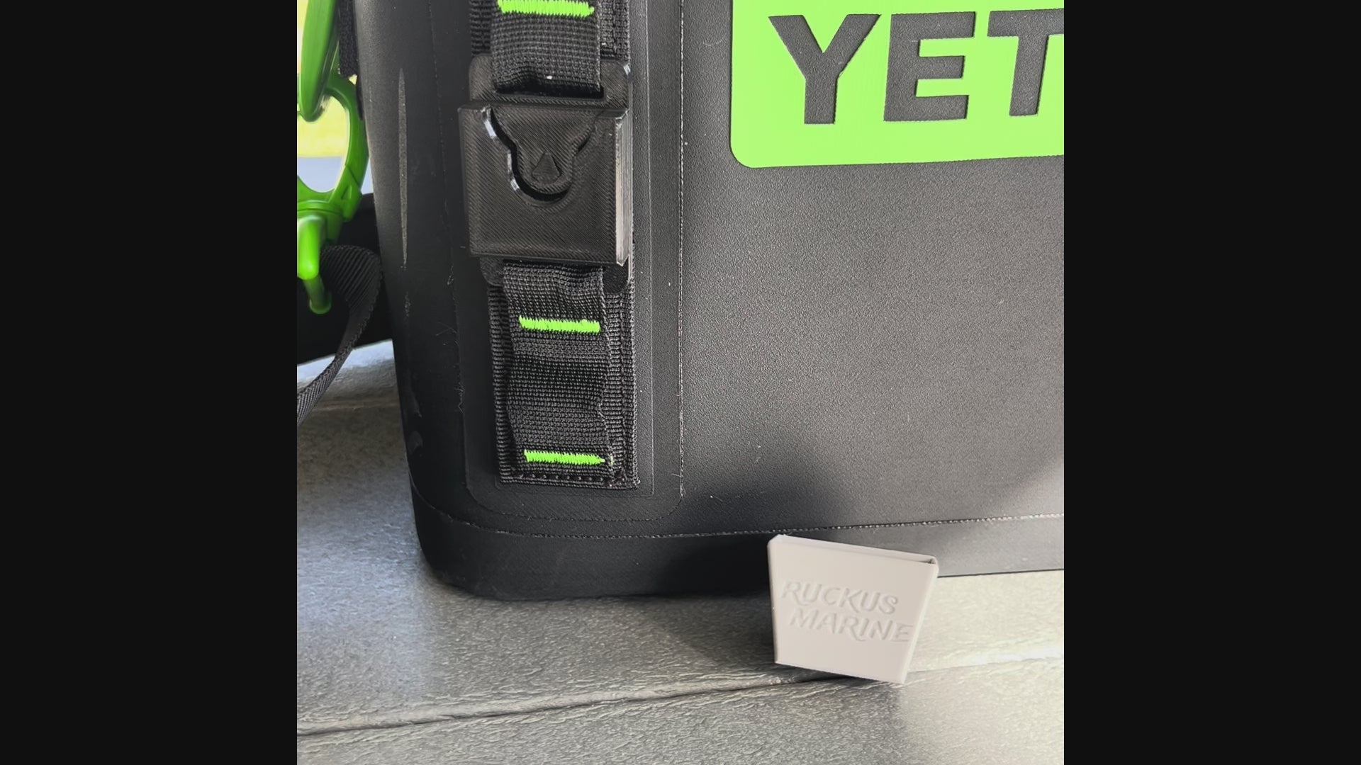 Ruckus Marine Pliers Holder being installed on Yeti Hopper soft cooler